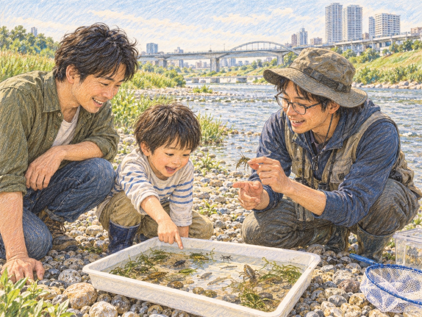 川の生き物さがしのようす（イメージ）