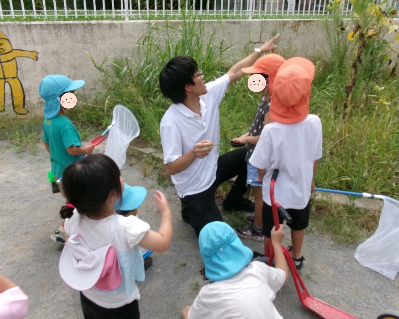 園庭での自然観察会のようす