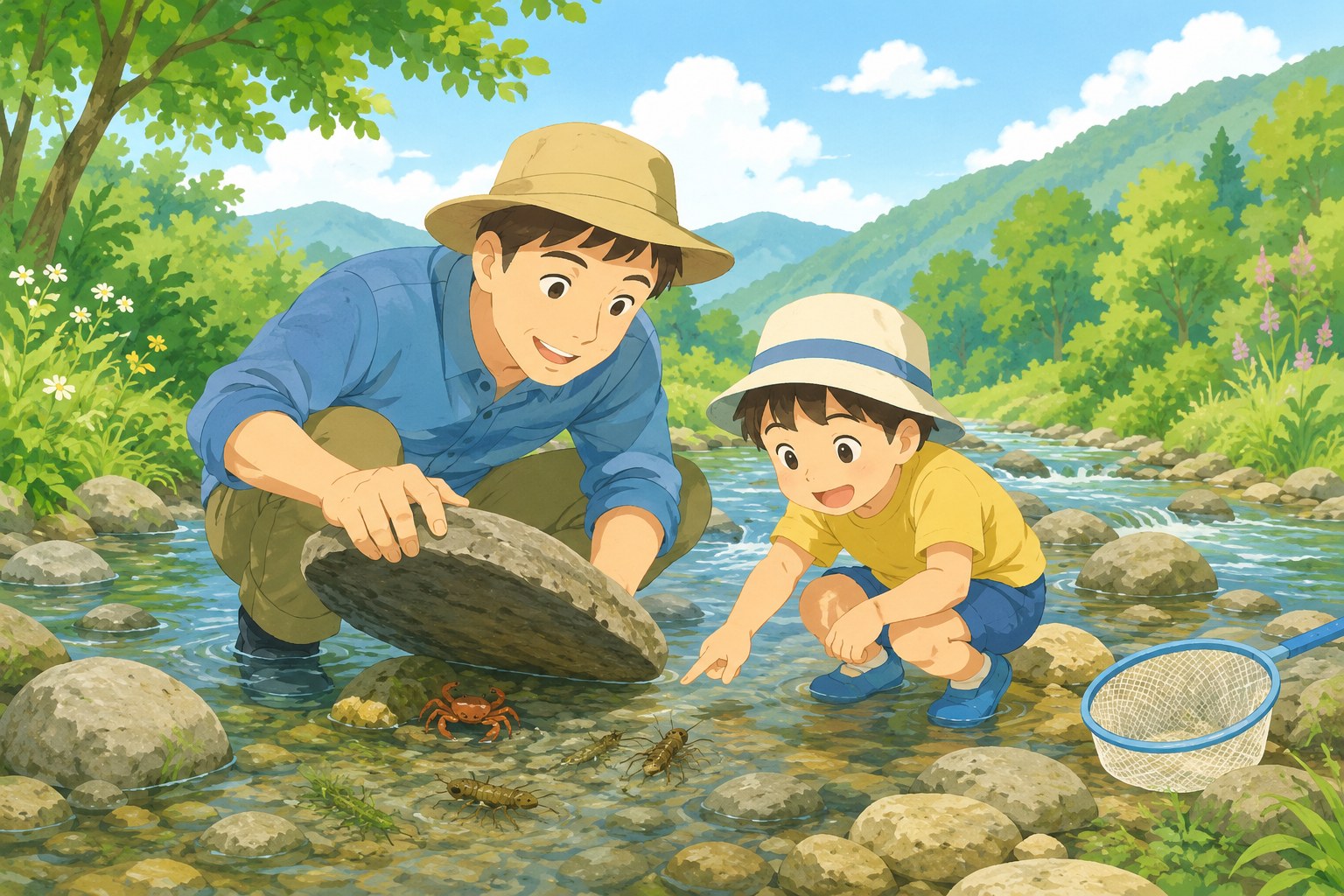 川の生き物さがしのイメージイラスト