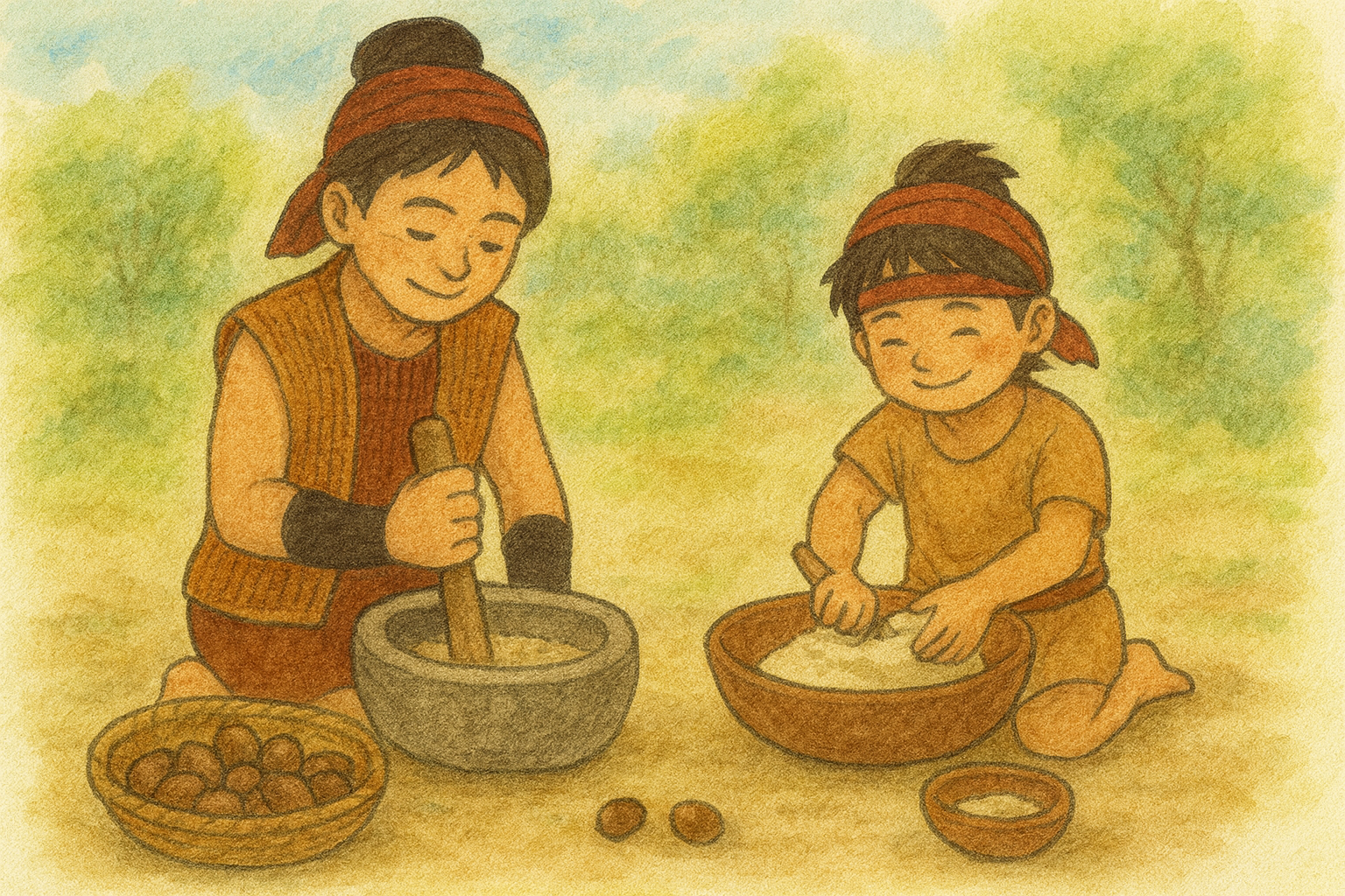 縄文時代とドングリのイラスト