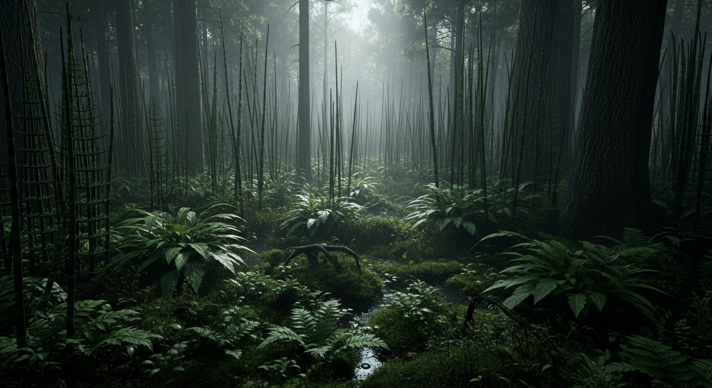 石炭紀の巨大シダ植物の森